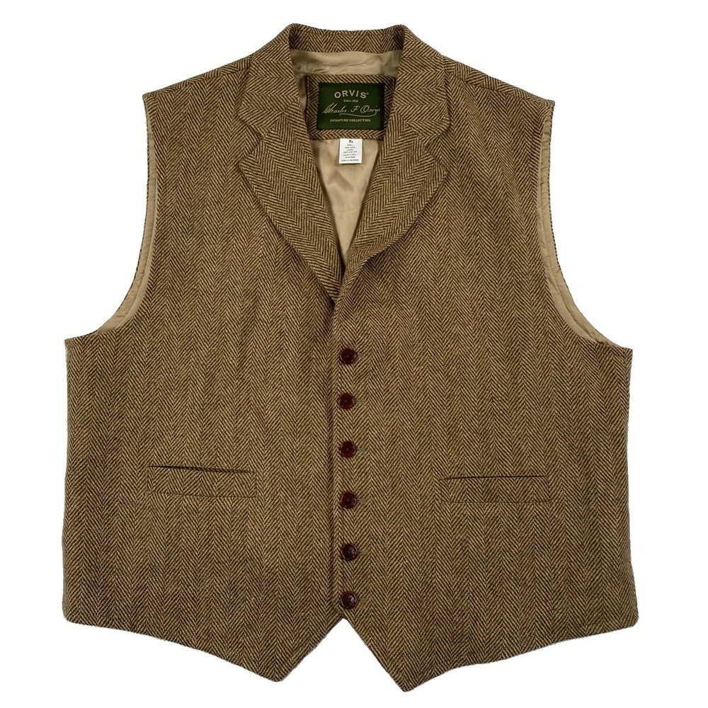 Orvis Charles F Orvis Signature Collection Wool Vest Men's XL Brown Herringbone